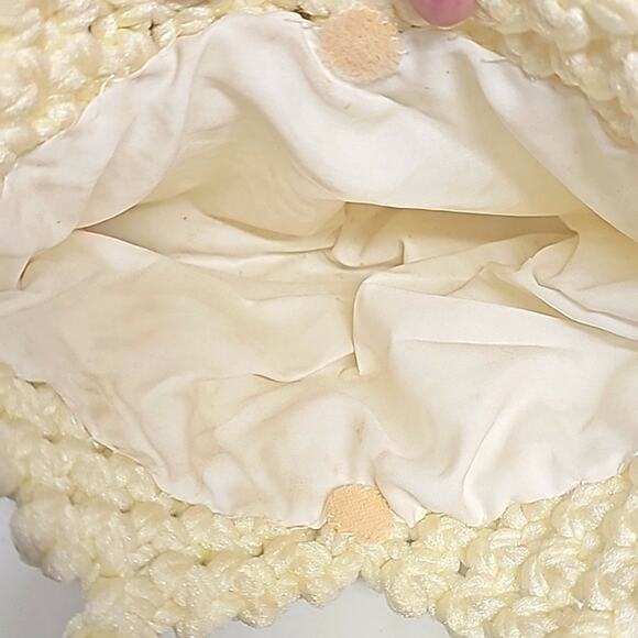 Macrame Crochet Knit Womens Handbag Purse Ivory Peel & Stick Closure 10" x 7.75" - Picture 7 of 11